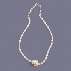 Special Pink Pearl Necklace with Baroque Pearl, Wedding Necklace, Women Pearl Necklace, Gifts for Her, Handmade Mom Jewelry, Birthday Gifts