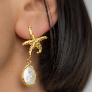 Starfish and Pearl Dangle Earrings, Wedding Gift, Gift For Her, Unique Best Mom Gift, Handmade Earring, Birthday Gift, Teacher Gift image 5