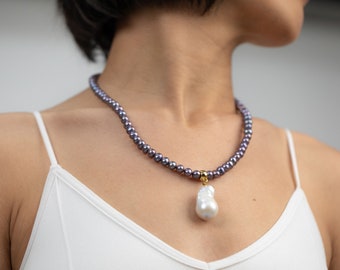 Natural Colored Pearl with Baroque Pearl Necklace, Pearl Mom Necklaces, Gifts for Her, Handmade Jewelry Gift Necklaces, Mother's Day Gifts