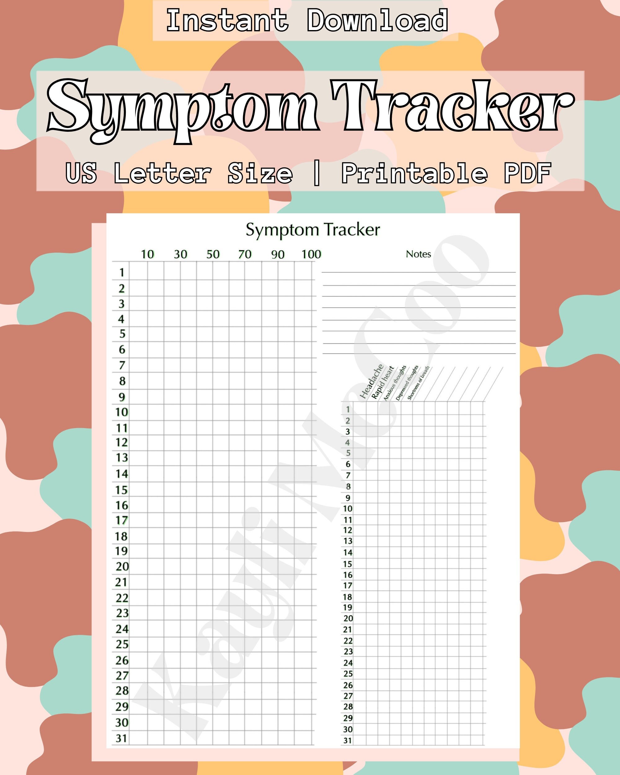 Symptom Tracker Printable PDF File - Etsy