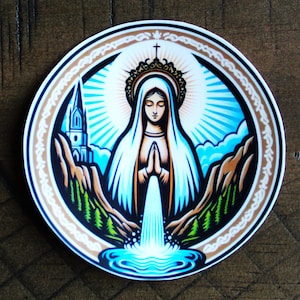 Our Lady of Lourdes | Christian Laminated Vinyl Stickedecal - Mary