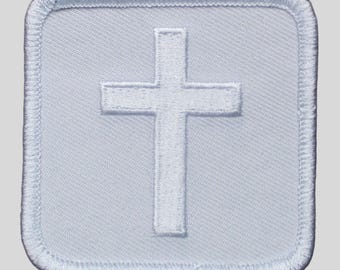 Whiteout Cross | Christian Embroidered Patch Iron On