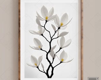 Minimalistische Magnolie Blumen Digital Art druckbare minimalistische botanische Wandkunst Blumen-Wand-Dekor moderne Wohnkultur Download Wandkunst