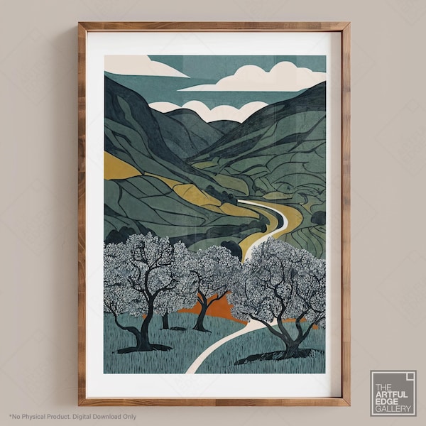 Mid Century Modern Valley Landscape Art Digital Download Boho Wall Decor Landscape Nature Print Modern Art Landscape Wall Art Decor