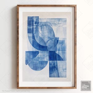 Blue Geometric Abstract Art Printable Digital Download Modern Minimalist Wall Art Mid Century Inspired Contemporary Watercolor Art Decor