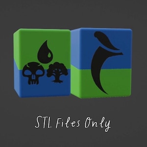 May include: Two green and blue dice with black symbols. The first die has a skull, a teardrop, and a tree. The second die has a curved symbol. STL Files Only.