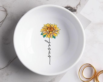 Jesus Ring Dish, Birthday Gift, Religious Gift Box for Women, Christian Gift Box, Faith Gifts for Her, Ring Holder, Jewelry Dish Sunflower