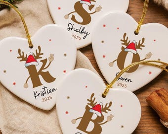 Personalized Family Ornament 2025 Custom Initial Ornament with Name Monogram Christmas Ornament Family Keepsake Holiday Gift Ceramic Heart
