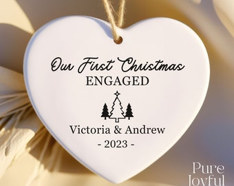 Our First Christmas Engaged Ornament - Engagement Gift - Engaged Couple Gift - Newly Engaged - Personalized - Gift for Couple - Bride to Be