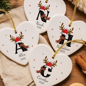 Personalized Family Christmas Ornament 2025 Custom Initial Ornament with Name Family Christmas Gift Ceramic Heart Ornament Holiday Keepsake