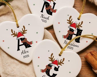Personalized Family Christmas Ornament 2025 Custom Initial Ornament with Name Family Christmas Gift Ceramic Heart Ornament Holiday Keepsake