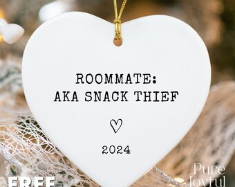 AKA Snack Thief Ornament - Funny Roommate Christmas Gift, Humorous Roomie Keepsake, College Roommate Gift, Bestie Holiday Ornament