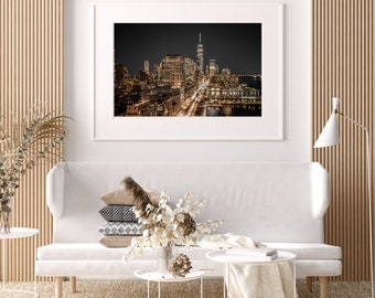 NYC Skyline Night Print: Manhattan stadsgezicht luchtfotografie