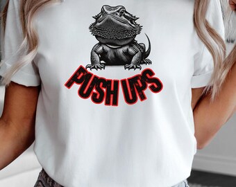 Bearded Dragon Push Ups T-Shirt, Funny Reptile Tee, Gift for Herpetology Lovers, Cool Animal Shirt, Unisex Casual Wear