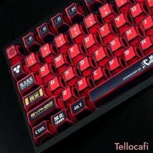 Red Black Keycaps, Anime Style Keycap Set, PBT Cherry Profile Keycaps for Mechanical Keyboard, MX Switch Compatible