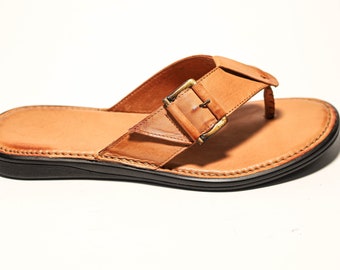 Handmade Leather Flip Flops: Men's Buckle Sandals