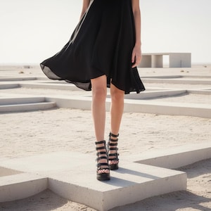 Black Platform Gladiator Sandals, Chunky Wedge Leather Shoes, Avant Garde Festival Sandals, Designer Footwear image 8