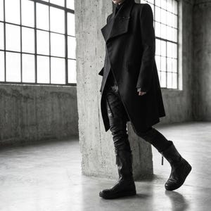 Zwart leren halfhoge laarzen, schoenen met rits aan de voorkant dames, minimalistisch handgemaakt, designerschoenen afbeelding 10