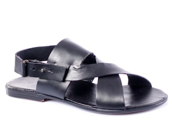 Handmade Leather Criss Cross Sandals: Men's Open Toe Beach Slippers