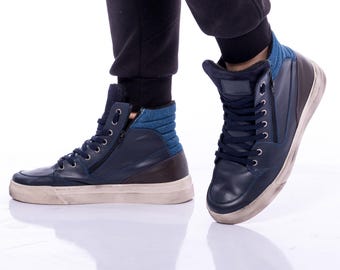 Custom Order for Hudson – “Space Ship” Leather High Top Sneakers