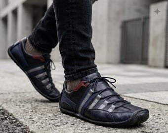 Men's Handmade Black Leather Sneakers, Minimalist Urban Casual Shoes