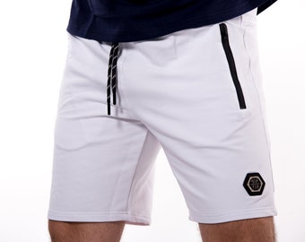 Mens Casual Zipper Pockets Cotton Shorts, Men's Summer Shorts, Holiday Beach Pants,White Mens Short Cotton, High Street Casual Loose Shorts