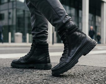 Chunky Black Leather Platform Boots Avant Garde Minimalist Statement Shoes Handmade