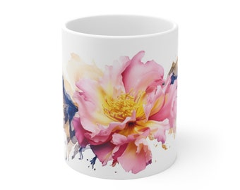 Peonies 11oz Ceramic Coffee Mugs, Beautiful floral tea/coffee mug, Peony Plant Lover Flower GiftCeramic Mug 11oz