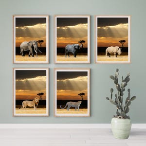 South African Big Five Animals Printable Wall Art/ The Big Five Animal Collection / African Wildlife Art for walls / Animals Printable Decor