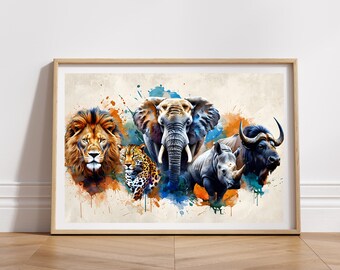 Big Five Watercolor Printable Wall Art | South African Big Five