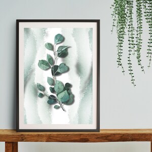 Printable Watercolor Eucalyptus Wall Decor, Botanical Art Print, Digital Painting, Instant Download,Green Eucalyptus Printable Wall Art