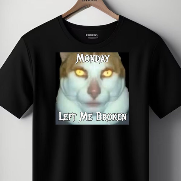 Monday Left Me Broken Cat / Funny Meme T-Shirt / Oddly Specific Shirt / Weird Shirt