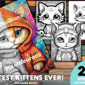 Cute Kittens Coloring Book - 25 Intricate Designs, Printable Pages - Art, Adult Coloring, AI-Inspired (Digital Product)