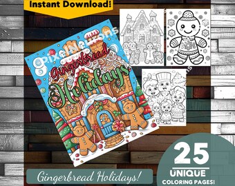 Gingerbread Holiday Coloring Book – 25 Christmas Designs (Digital Download)