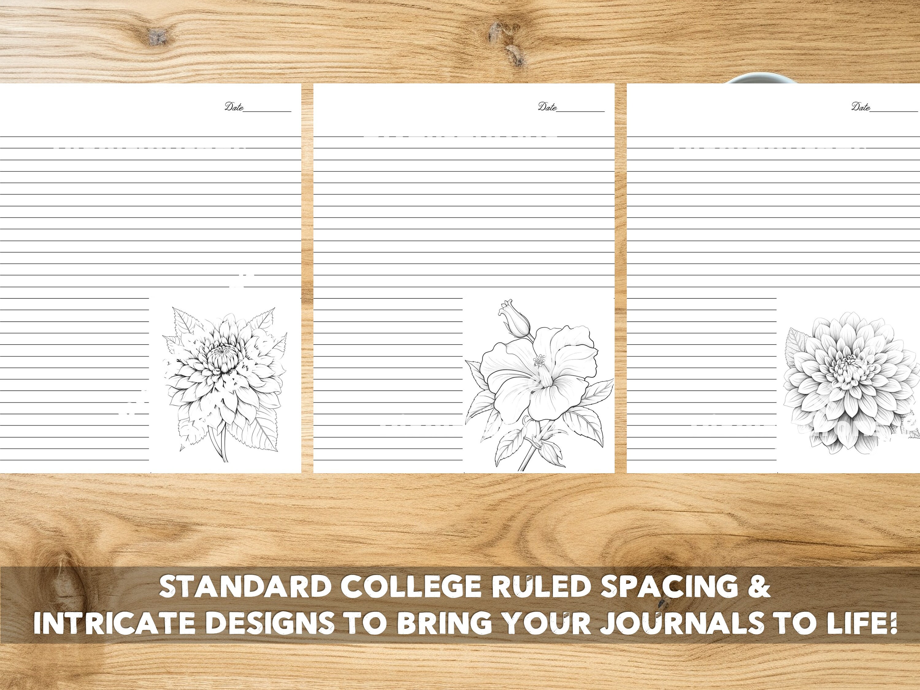 Floral Custom Journal Pages College Ruled Printable - Etsy