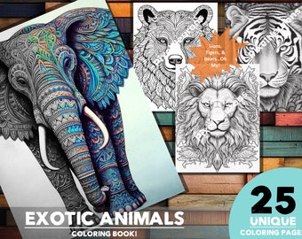 Exotic Animals Coloring Book - 25 Intricate Designs (Digital Products)