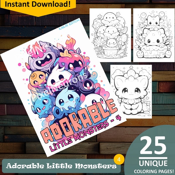 Adorable Little Monsters Coloring Book #4 - 25 Cute Pages for All Ages, Kawaii Edition, Variety of art styles, Fun fantasy characters