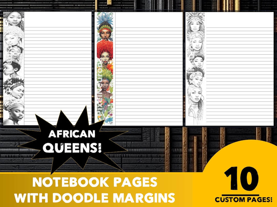 Black Queens Custom Notebook Pages - College Ruled, Printable Coloring ...