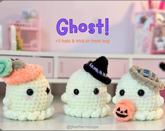 Halloween Crochet Ghost Pattern – Witch Hat, Pumpkin Hat, Pie Hat, Trick or Treat Bag (PDF Digital Download)