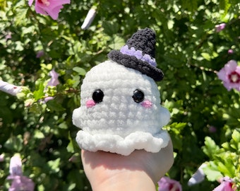 Crochet Ghost Plushie with Witch Hat | Cute Spooky Plush Toy | Halloween | Gift