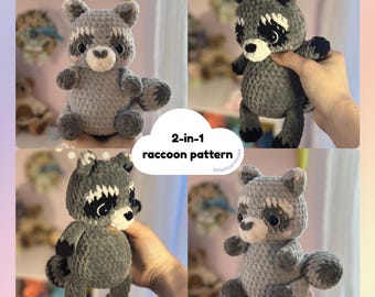 Wzór na szydełko na szopa pracza — wzór PDF na pluszowego szopa pracza amigurumi 2 w 1 | Stella the Raccoon