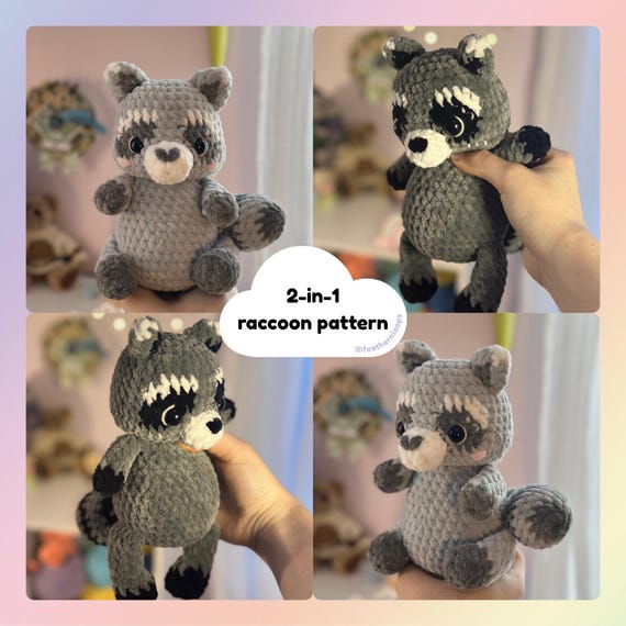 Raccoon Crochet Pattern — amigurumi raccoon plushie 2-in-1 PDF pattern | Stella the Raccoon