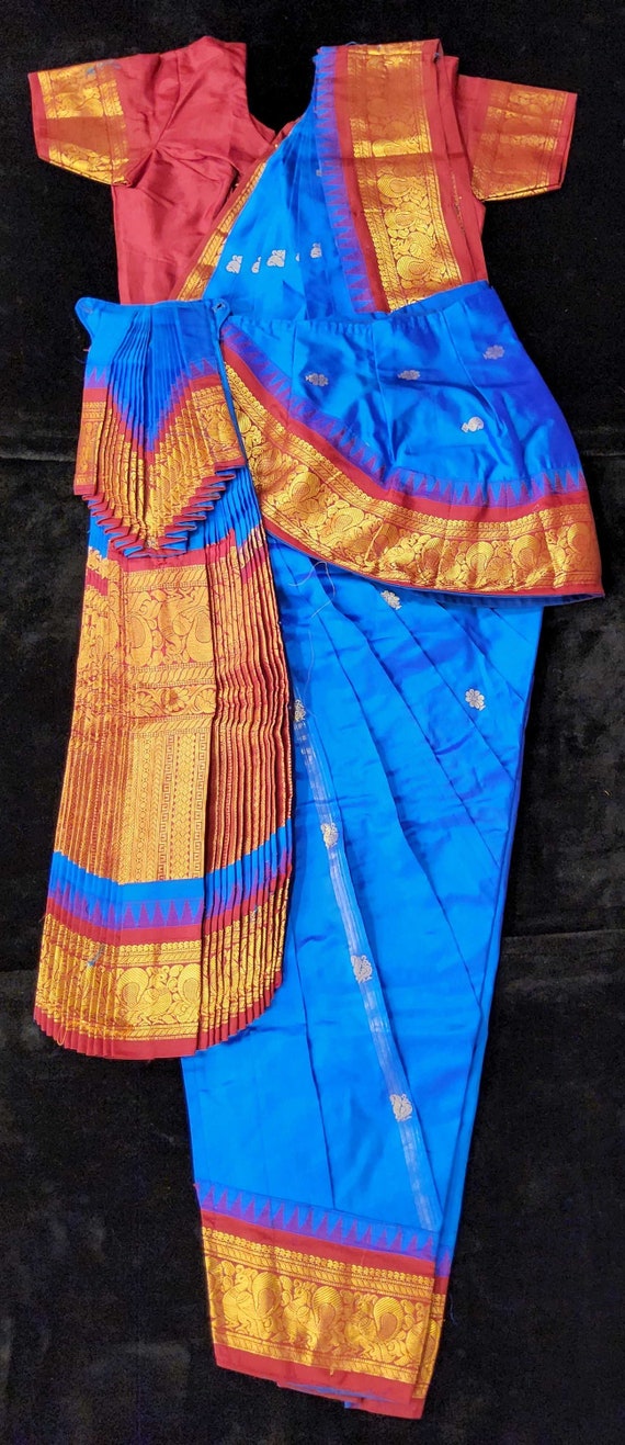 Bharatnatyam Dress Peacock Blue With Maroon Dharmavaram Silk