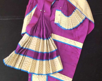 Bharatnatyam-jurk | Paars met Halfwit | Zijdekatoen met contrasterende rand | Kant-en-klaar danskostuum
