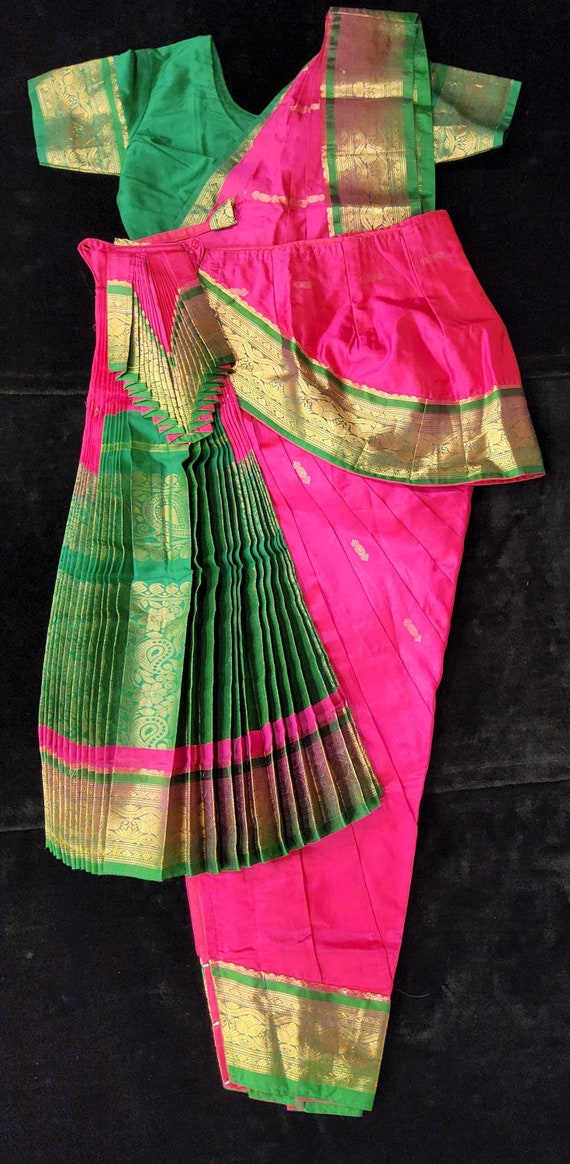 green emerald velvet dress MAGENTA PINK GREEN 36 inchs Pant Length Bharatanatyam Dance Costume main image 0