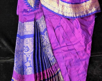 Vestido Bharatnatyam / Púrpura con Vaadamalli / Seda Dharmavaram / Traje de baile confeccionado