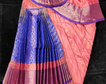 strapless open back dress Royal Blue And Pink Classical Dance Bharatanatyam Dress main image 0