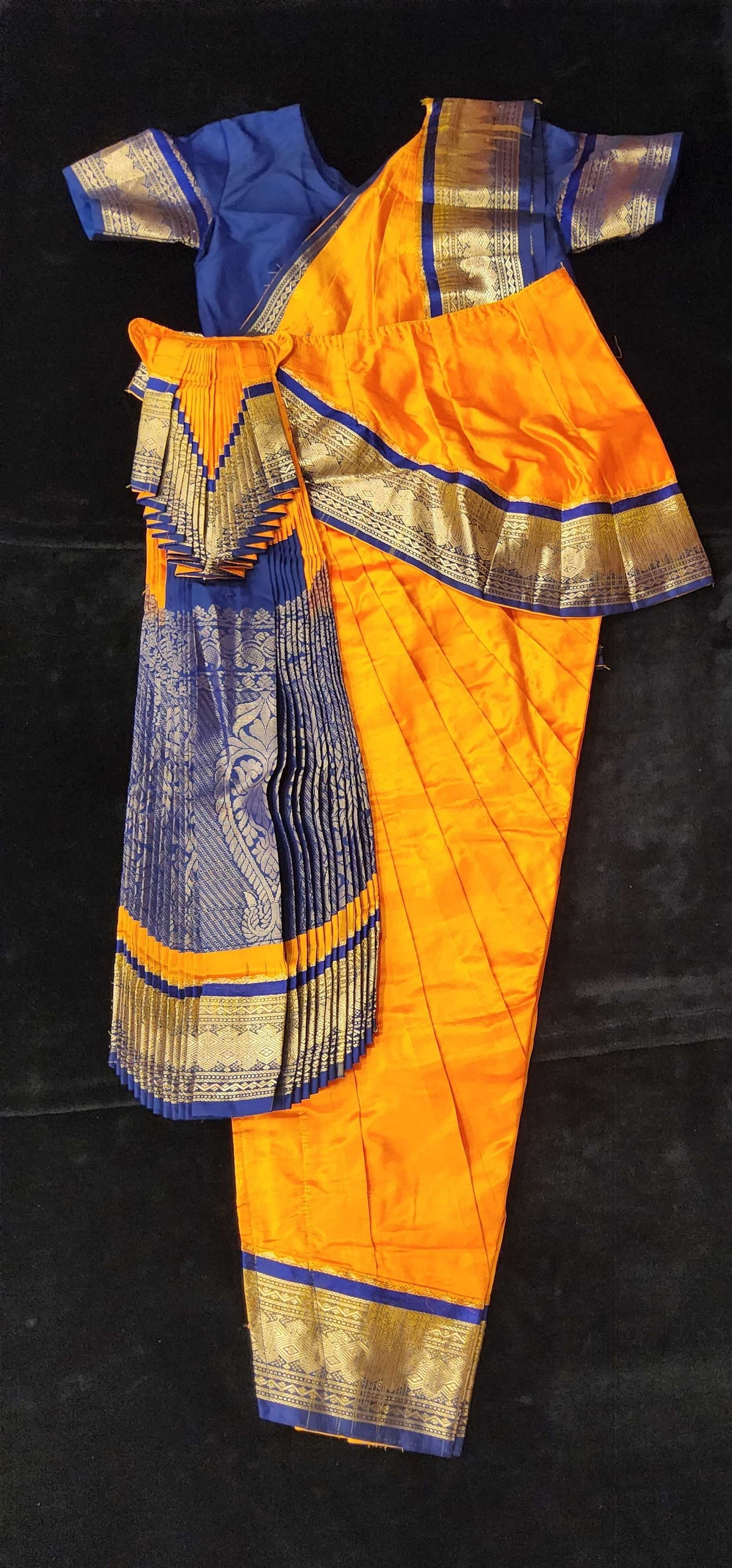slim fit dress slacks Bharatanatyam Costume Yellow Maroon | Classical Dance Costume main image 0