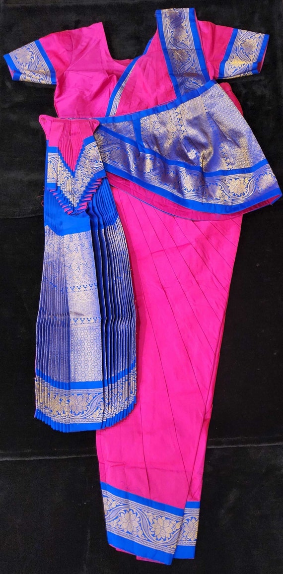 open lace back dress Bharatnatyam Golden & Pink Dance Costume – Sulbha Fashions