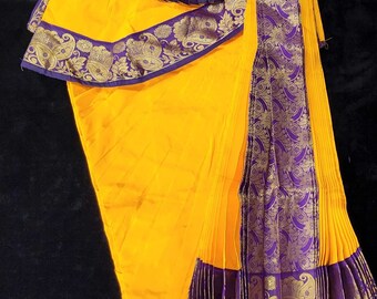 Bharatnatyam Dress | Mango Yellow with Vaadamalli | Silk cotton with contrast Border | Readymade Dance Costume